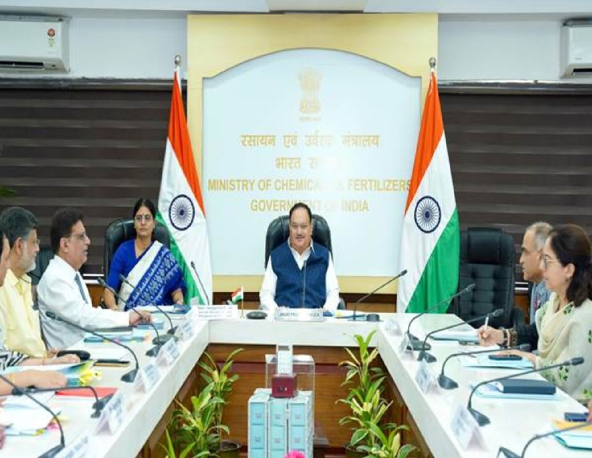 Union Minister for Chemicals & Fertilizers, Shri Jagat Prakash Nadda and MoS Chemicals & Fertilizers, Ms. Anupriya Patel preside over a review meeting of the Department of Pharmaceuticals