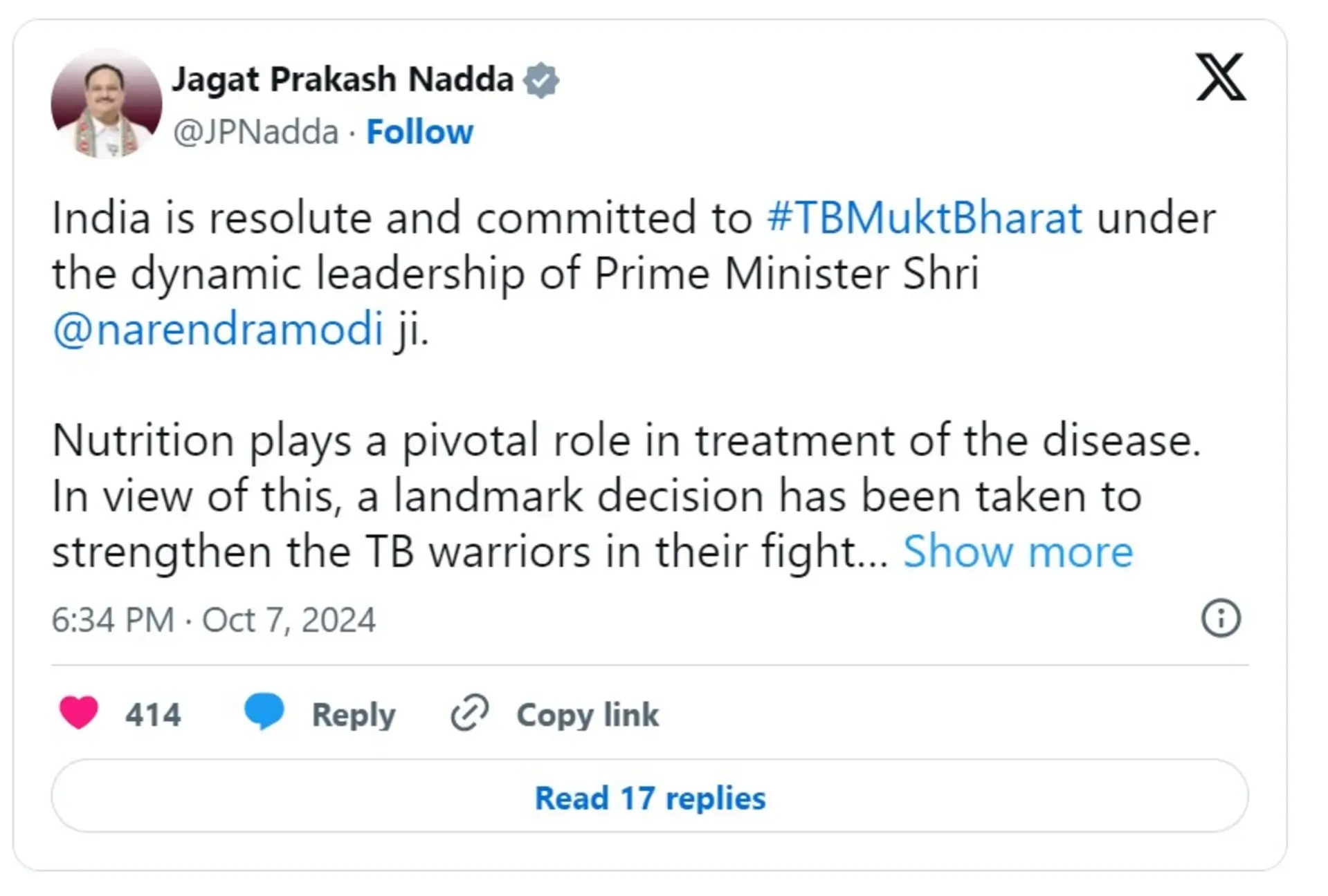 Union Health Minister Unveils Key Initiatives to boost Nutrition Support for TB Patients and their Families