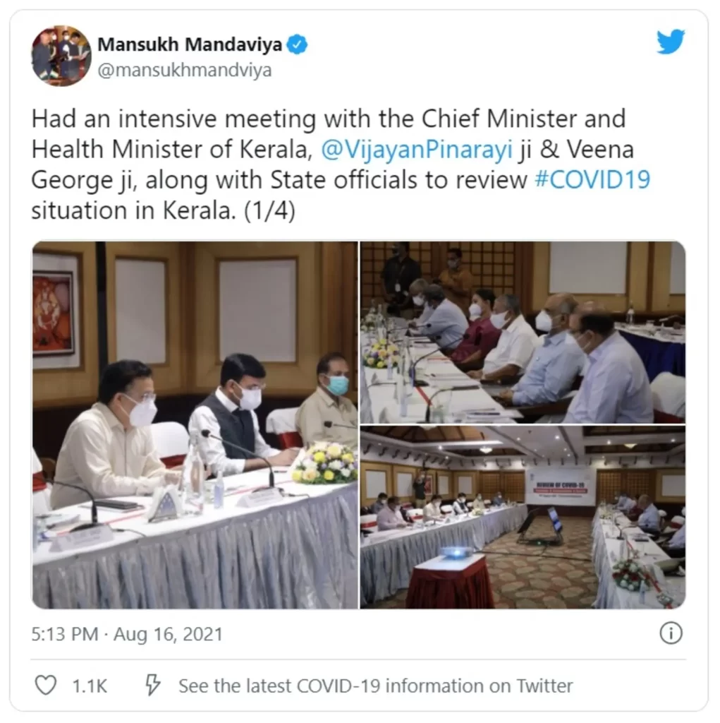 Union Health Minister Shri Mansukh Mandaviya reviews COVID-19 response in Kerala with Chief Minister Shri Pinarayi Vijayan and Health Minister of Kerala, Ms. Veena George
