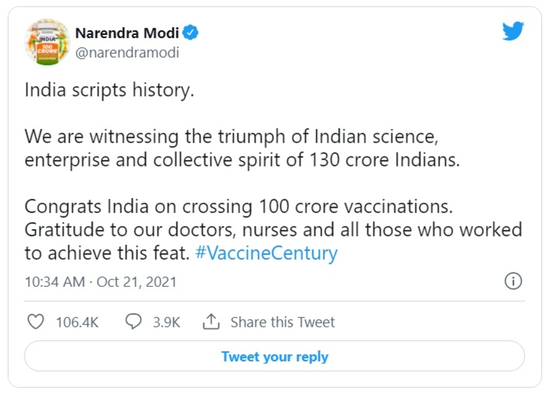 India achieves the major milestone of ‘one billion’ vaccinations