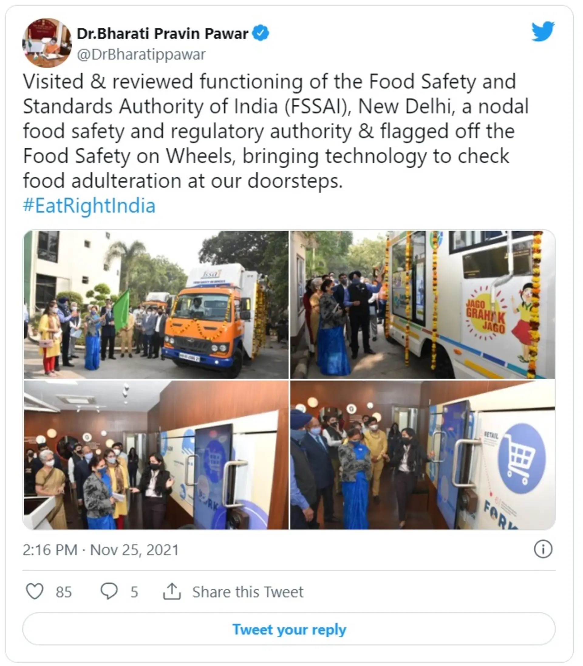 Union Minister of State for Health and Family Welfare flags off Food Safety Awareness vehicles and unveils books on nutrition at FSSAI